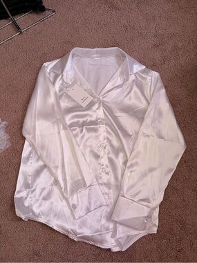 Women's Satin Button-Down Shirt - White